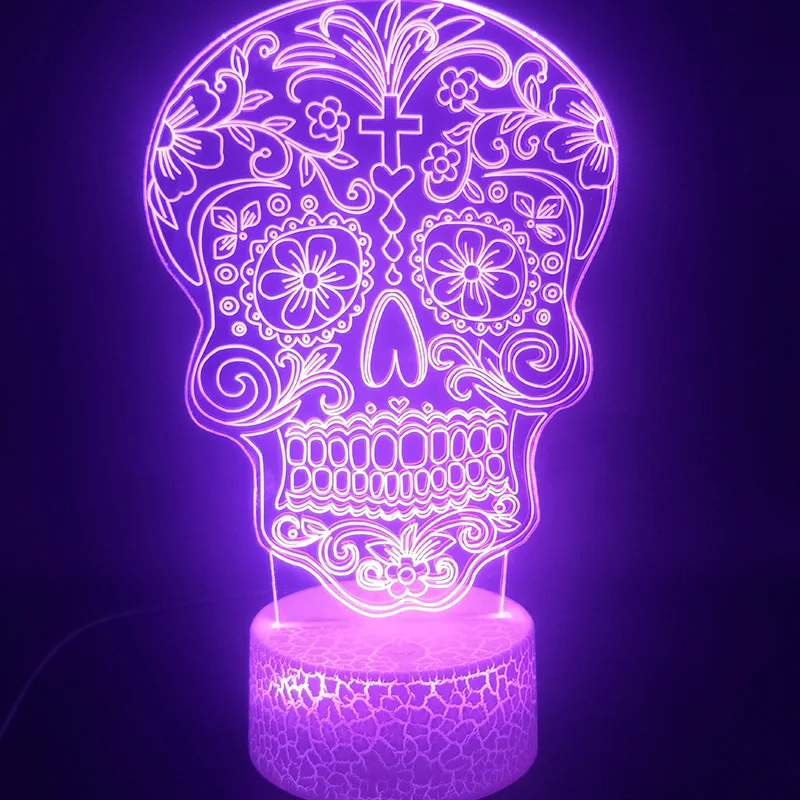 Nighdn Skull Night Light para niños, lámpara de noche de ilusión 3D, decoración de dormitorio, luz nocturna Led, holograma, regalo de Halloween para niños y hombres