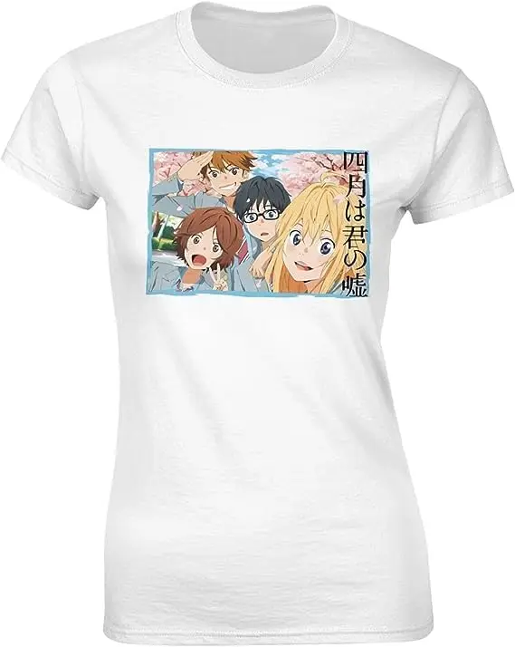 Your Lie Anime In April Shirt Damesmode Katoenen T-Shirts Met Korte Mouwen Snel Droog Patroon Op Maat T-Tops Zwart