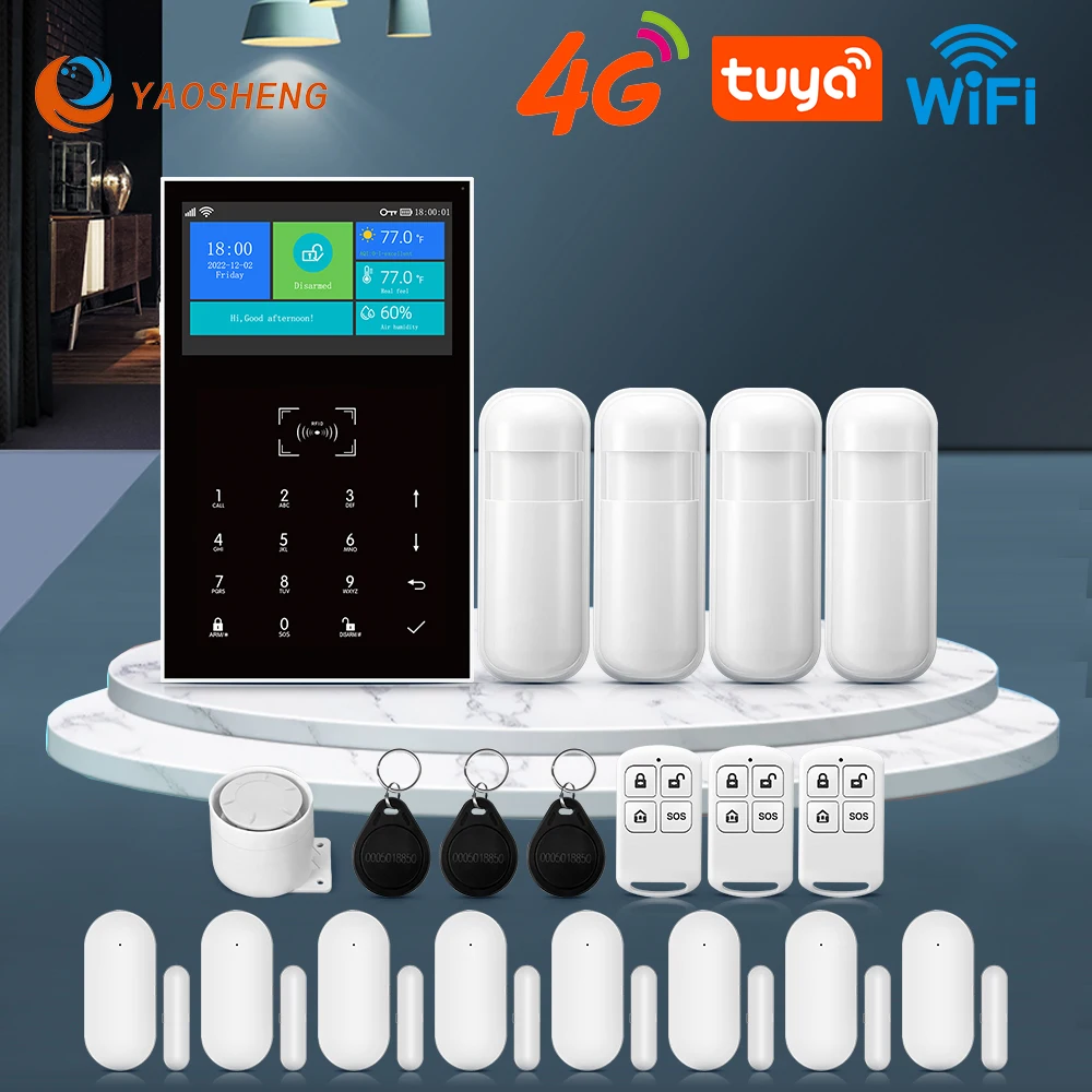 Tuya 4G Wireless Burglar Alarm System PG109 Smart Home Security System Suppor Alexa&Google Home Door Windows Motion Sensor Alarm