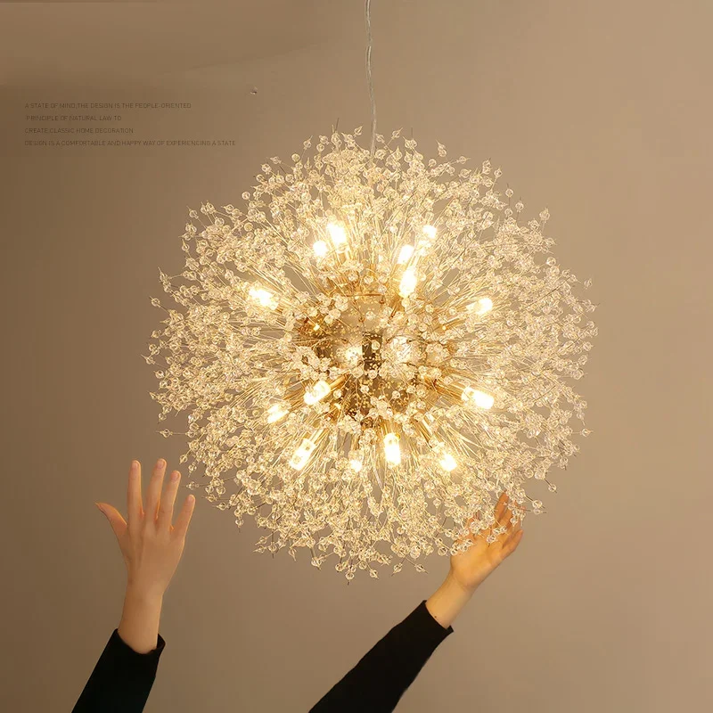 2024 Dandelion chandelier sparkle ball LED chandelier lighting restaurant living room personalized creative art crystal lamp