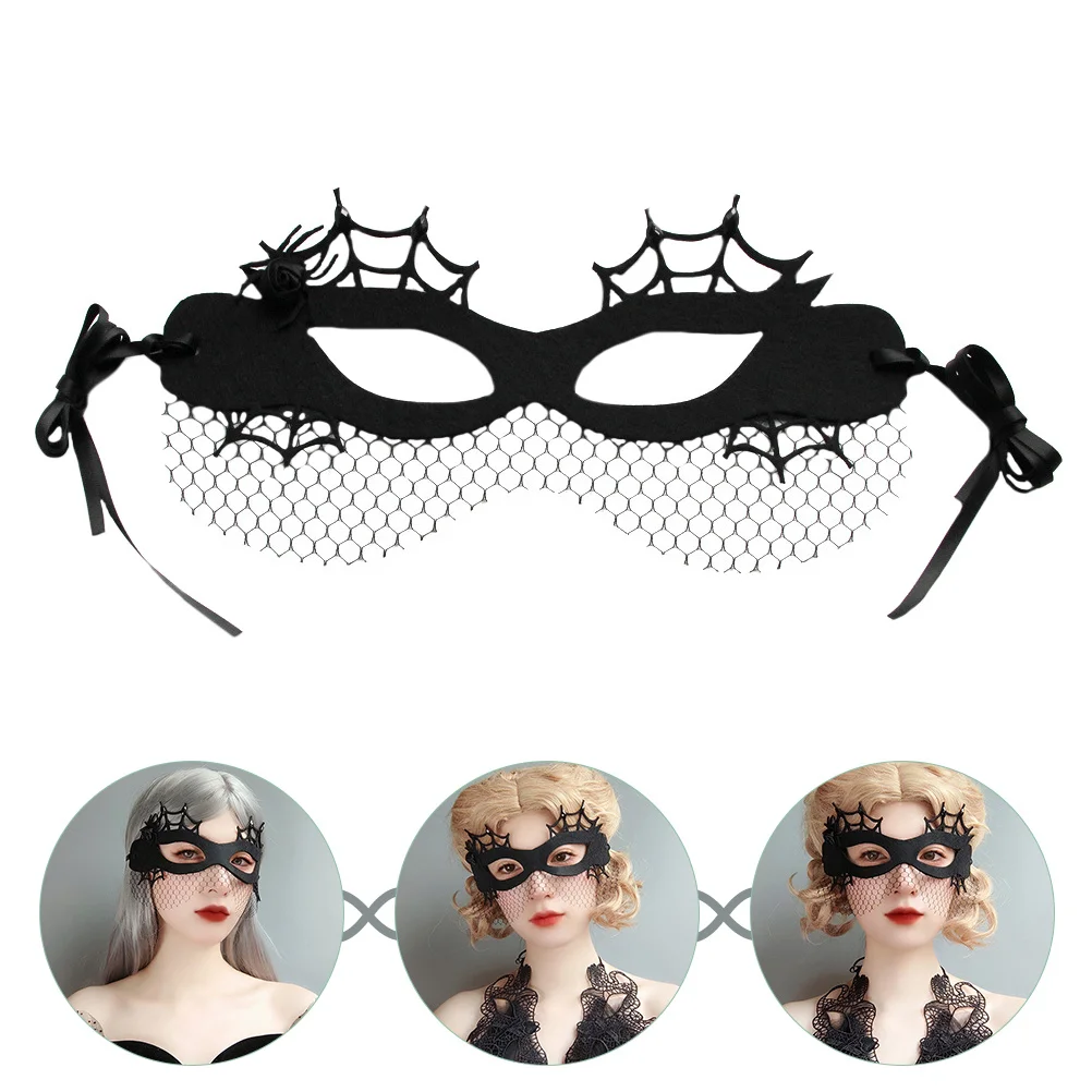 

Halloween Spider Felt Mesh Half Face Mask Women Masquerade Cosplay Party Festival Mask Prop Adjustable Ribbon Design