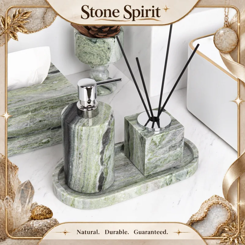 【Natural】Light Luxury Marble Bathroom Vanity Tray 6-Piece Set for Hotel & Homestay
