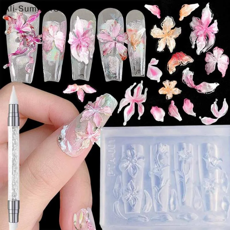 2/3Pcs 3D Hawaii Hibiscus Blumen Nail art Form Floral Blütenblatt Ballett Bögen Design Harz Form Nagel Carving vorlage DIY Zubehör
