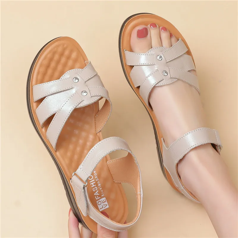 Woizgic Vrouwen Vrouwelijke Dames Moeder Echt Lederen Sandalen Platform Schoenen Antislip Zomer Koel Strand Haak Lus Plus Size 42 43