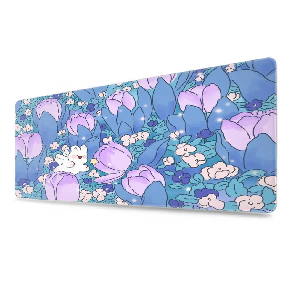 Cute Tulips Flower Bunny Giant mouse pad Desk Cute HD Desk Pad Extended Gaming Keyboard Mats Large XXL Gamer Mousepad 120x60CM