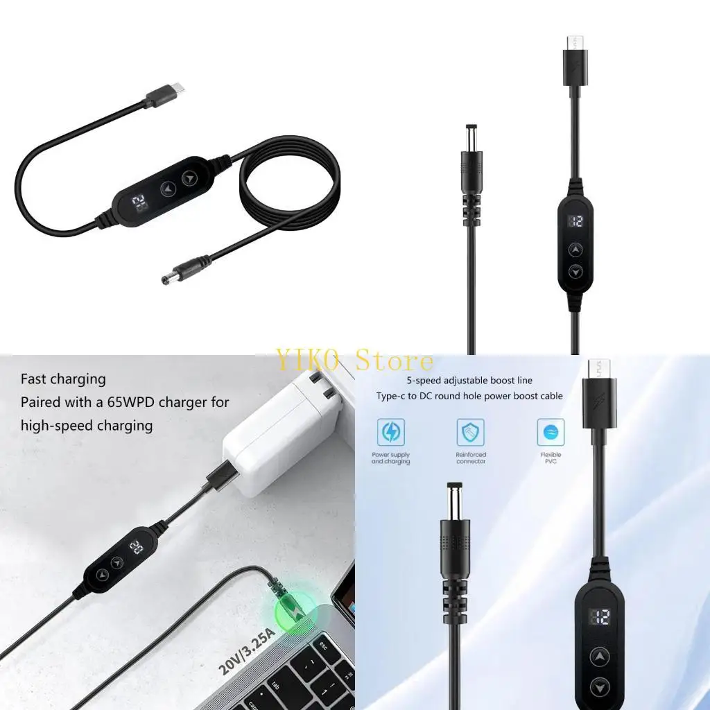 

K32C Тип C к DC5521 Кабель питания 5V9V12V15V20V Регулировка с 8 адаптерами для ноутбуков и беспроводных динамиков