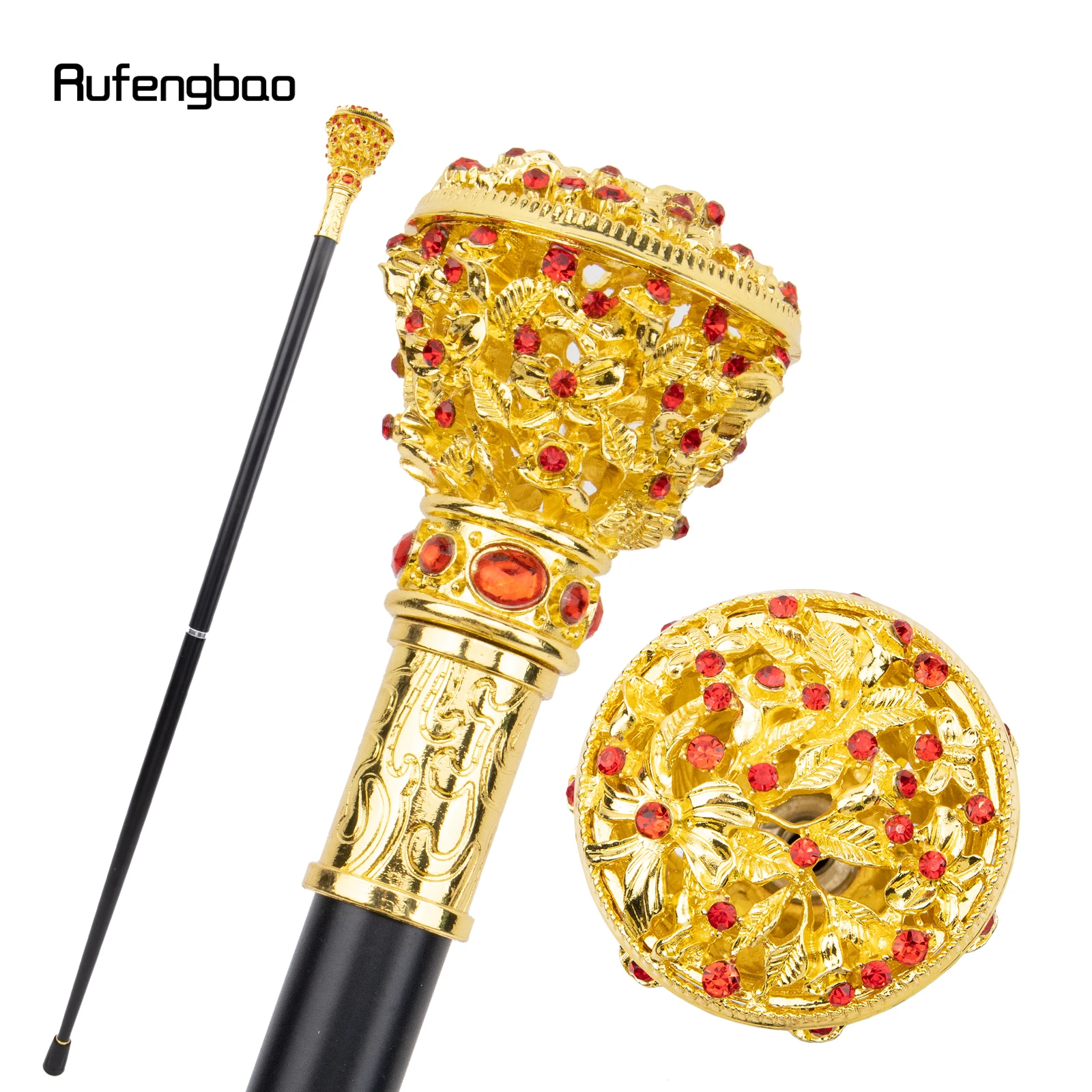 Red Artificial Diamond Flower Ball Walking Cane Fashion decorativo Walking Stick Gentleman elegante Cosplay Cane Crosier 94cm