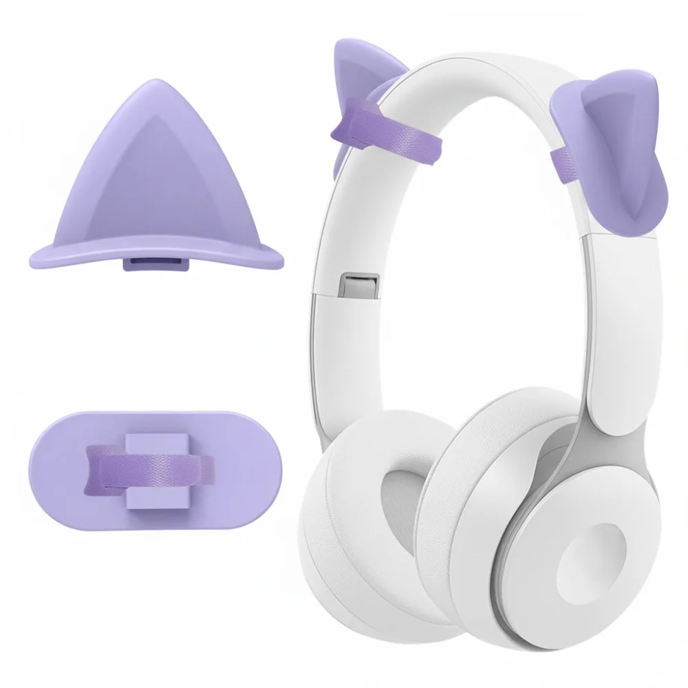 2 Pack Silicone Cat Ears Headphone Decorations Adjustable Detachable Headset Attachment Easy To Install DIY Earphone Charms