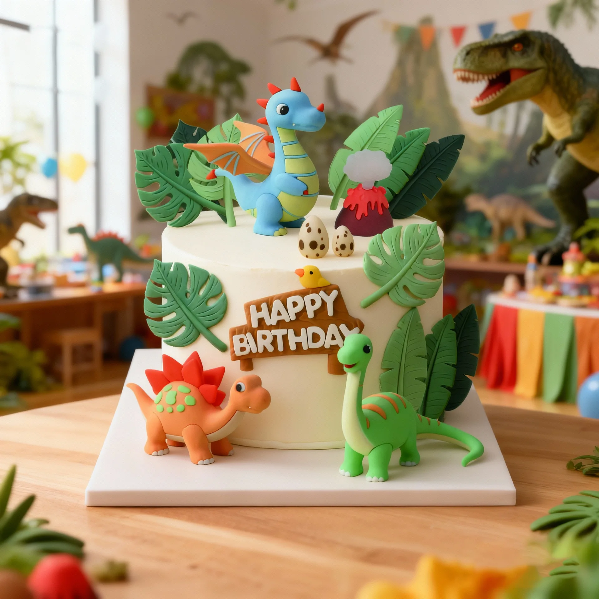 Jurassic Dinosaurier Kuchen Topper Feuer Drache Stegosaurus Brachiosaurus Figuren für Kind Cartoon Geburtstag Party Kuchen Dekor Liefert – Detail 1