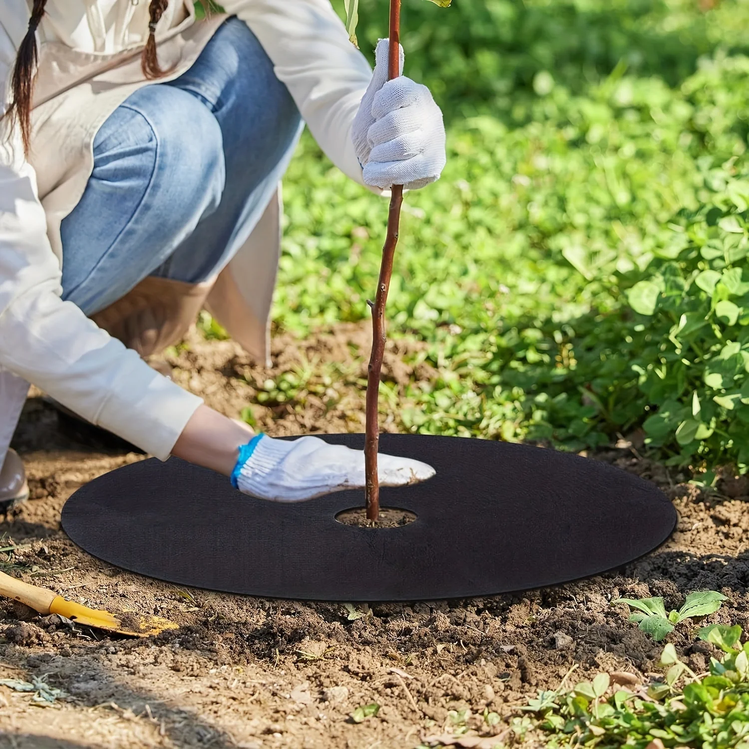 Barreira de capina com anel de mulch de árvore não tecido, tapete protetor, cobertura de plantas, anti-grama, controle de ervas