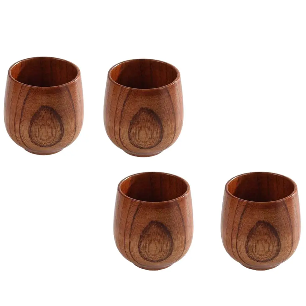 

4Pcs Wooden Teacup Material Large Opening Smooth Surface Easy Cleaning Practical Use Hot Drink Household Serving Travel