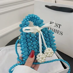 Handmade Woven Beading Bag For Women Luxury Pearl Handbag Evening Clutch Bags 2023 Fashion Party Purse Travel Crossbody Bag Lady