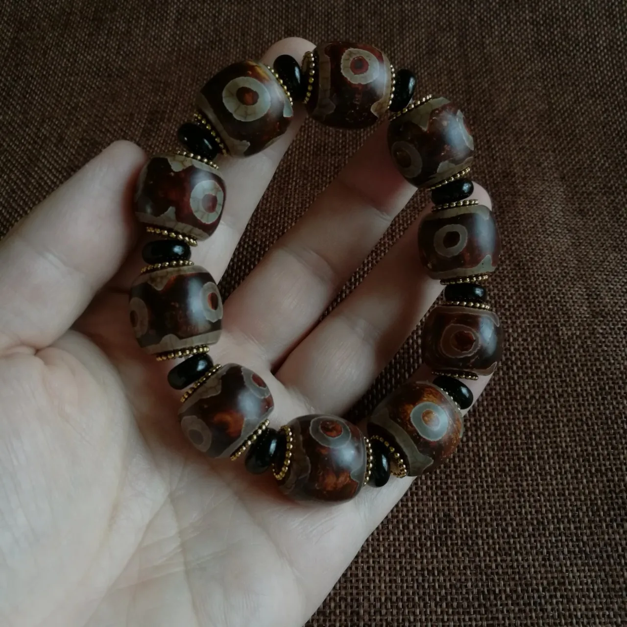 Vintage Old Mineral Agate Dzi Bead Strings Old Agate Three Eyes Dzi Bead Men's Strings