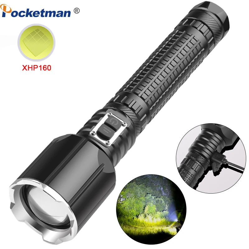 

Super XHP160 Most Powerful Led Flashlight XHP70 High Power Torch light Rechargeable Tactical flashlight 18650 Usb Camping Lamp