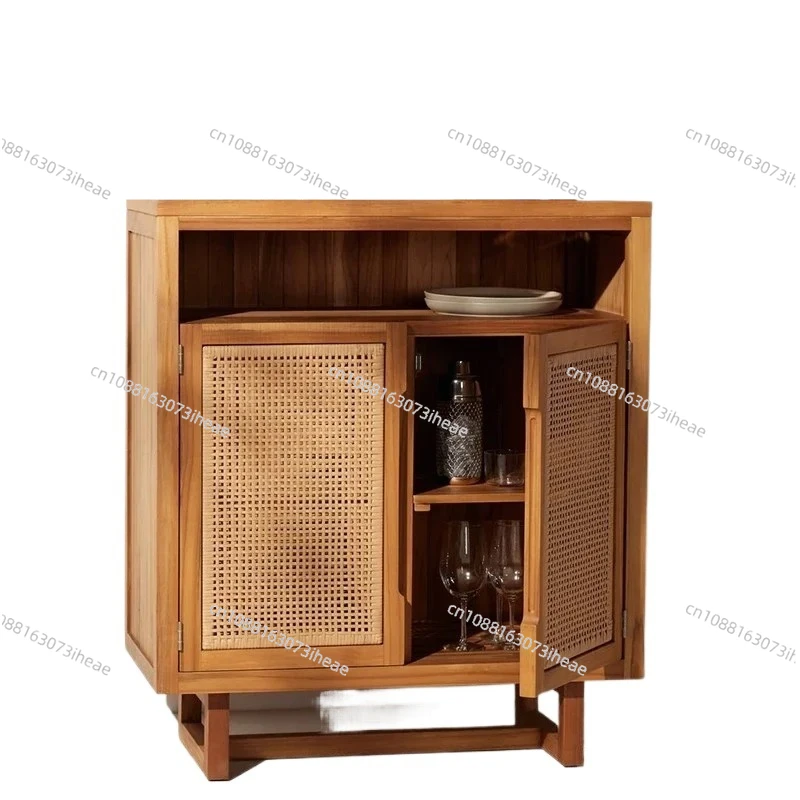 Outdoor solid wood dining side cabinet courtyard villa garden rattan storage cabinet B & B outdoor open-air teak locker