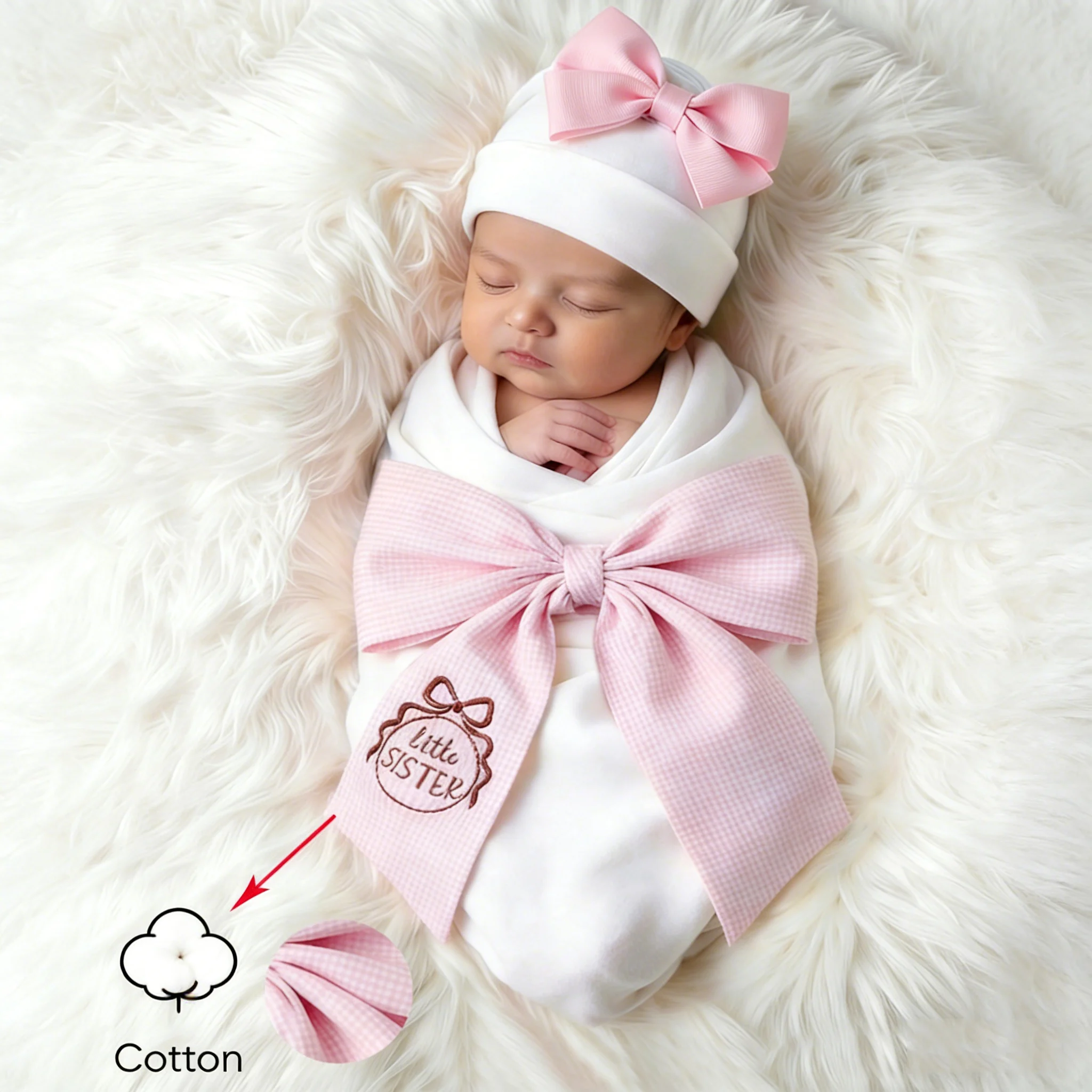 

Мягкий хлопковый комплект для новорожденных девочек Ylsteed: пеленка, шапочка, бантик, вышивка, подарок на выписку, реквизит для фотосессии - HD