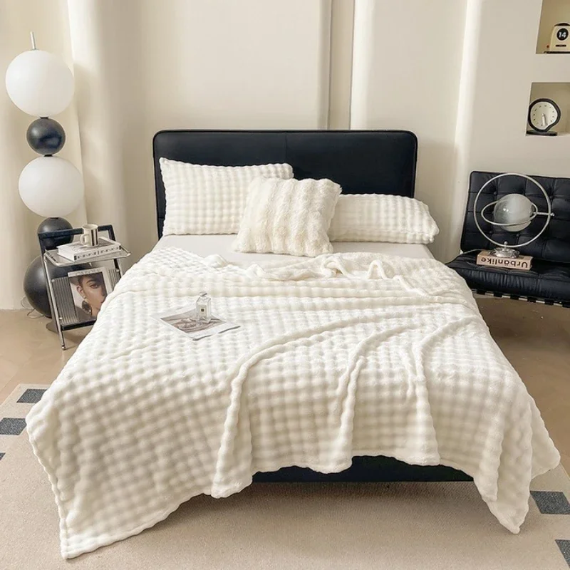 Simple Solid Color Plush Bed Sheet Thicken Nap Blanket Winter Coral Fleece Without Shedding Hair Dormitory Office Bedding 1pcs