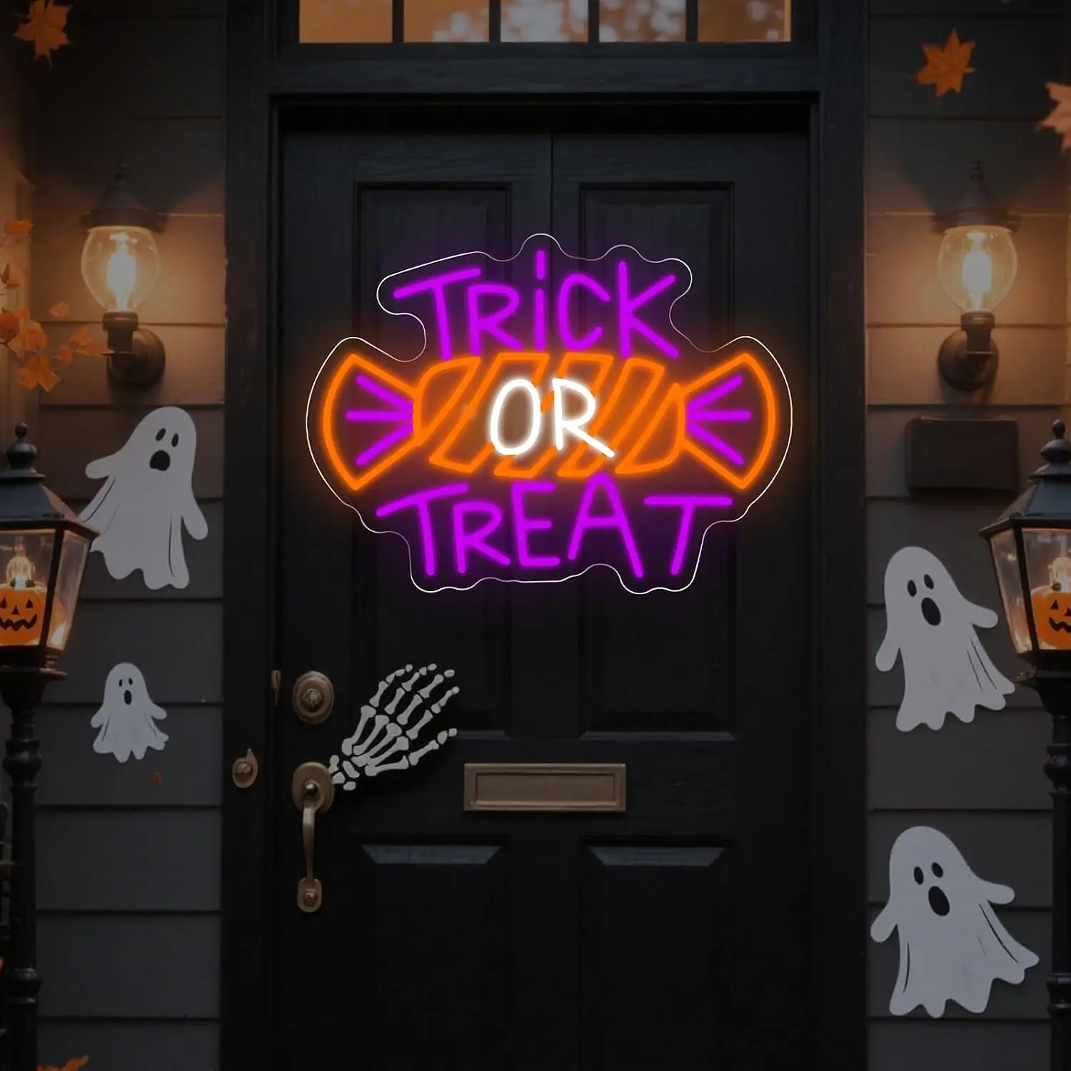 Trick Or Treat Neon Sign LED Neon Light USB Powered Wall Hanging Lamp Halloween Party Home Window Decoration Gift Night Light