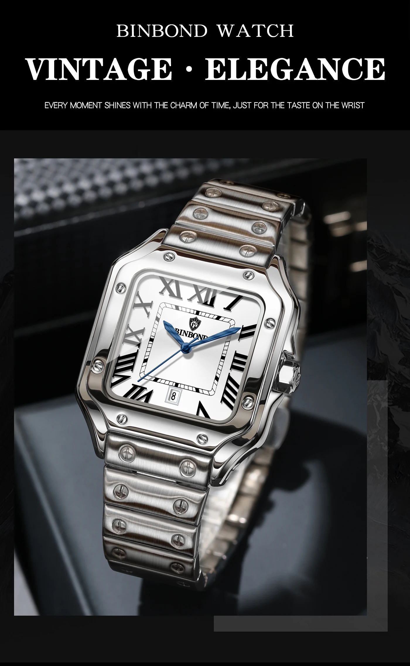 BINBOND Neue Original Herren-Quarzuhren Wasserdicht Leuchtend Automatisches Datum Langlebige Edelstahluhr für Männer Luxus Reloj – Detail 13