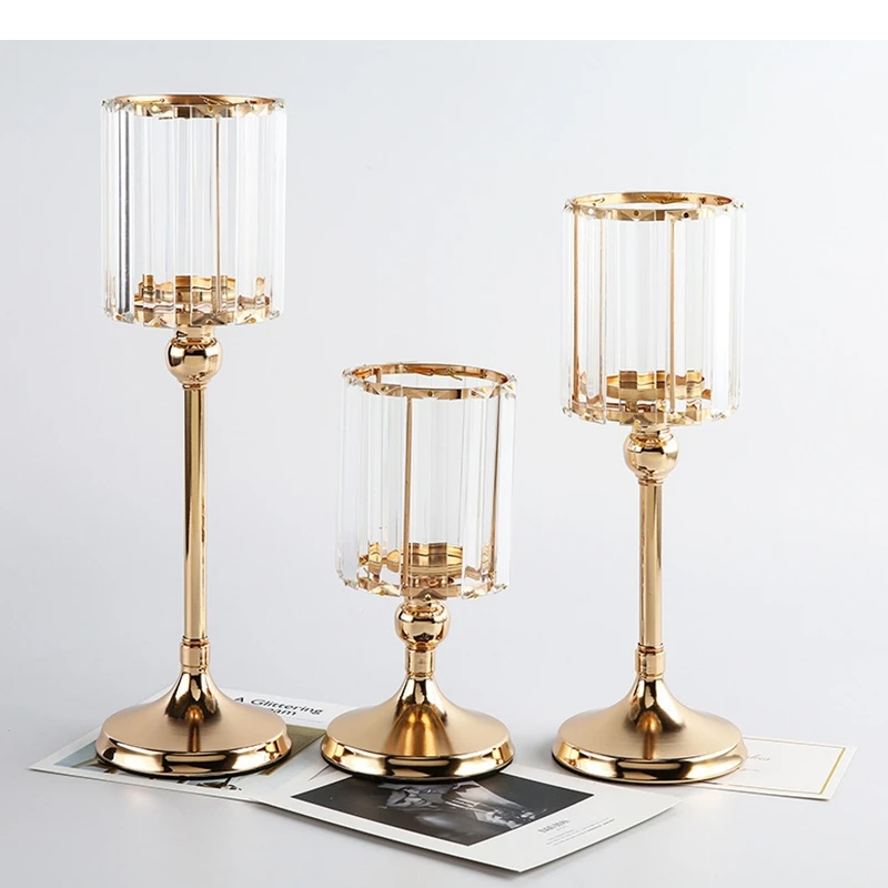 Glass Candle Holder Metal Stand Storage Ornament Candlestick Household Desktop Simple Crafts Candelabra Decoration