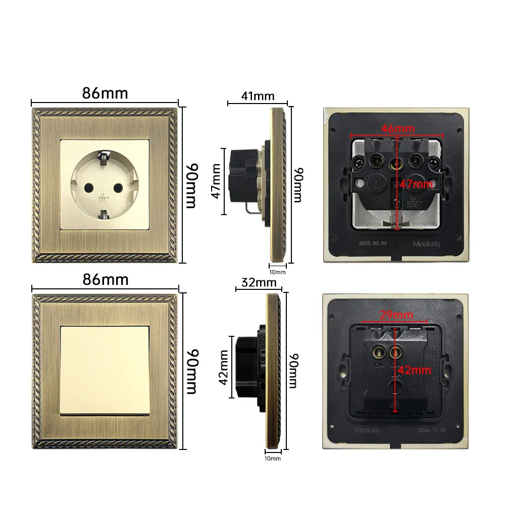 Laodasi EU FR UK Standard Retro Switch,European Vintage Metal Zinc Alloy Wall socket,Universal Home Light Switch Power Outlet image 6
