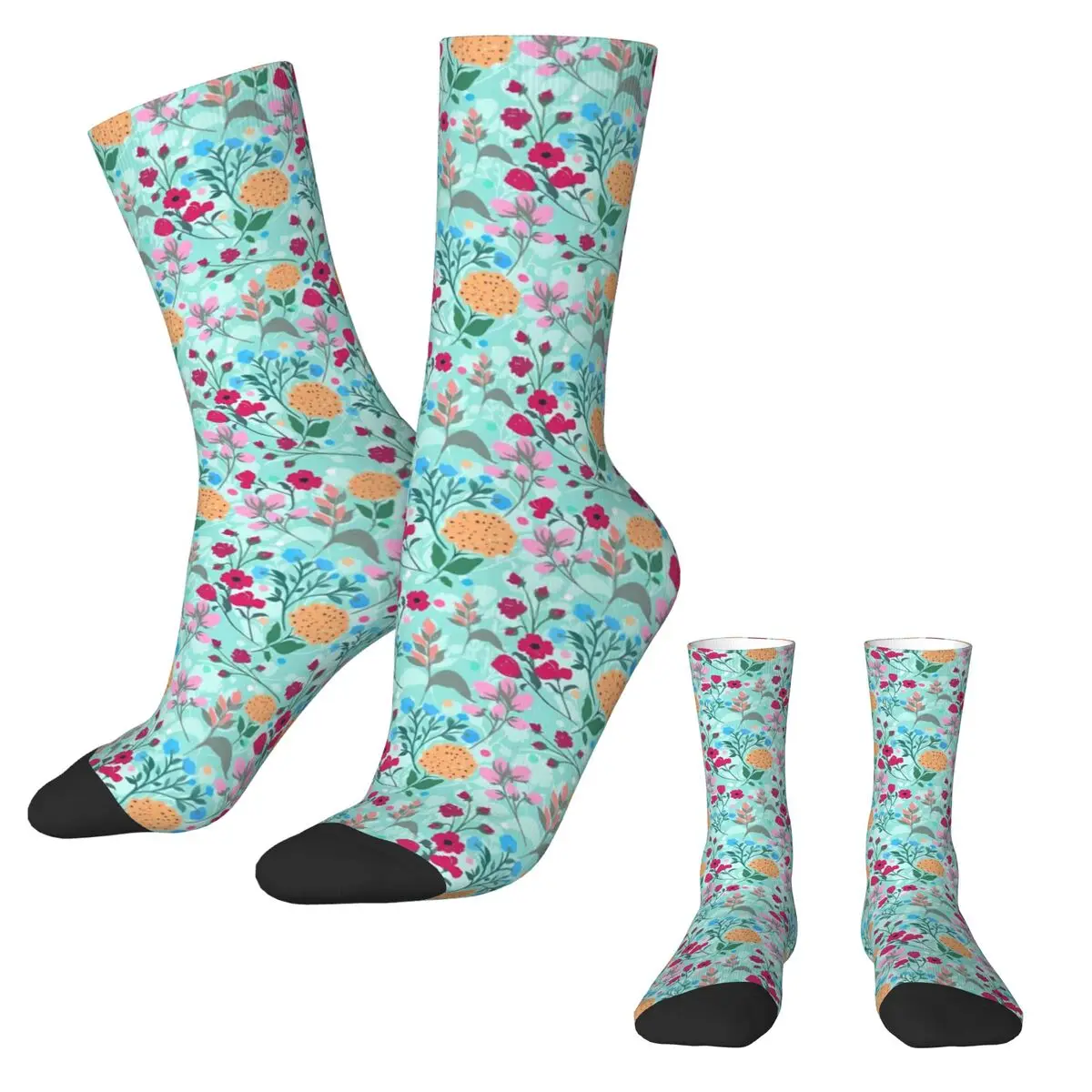 Ditsy Floral Socks Autumn Pink Blue Stockings Korean Ladies Soft Socks Custom Outdoor Anti Skid Socks