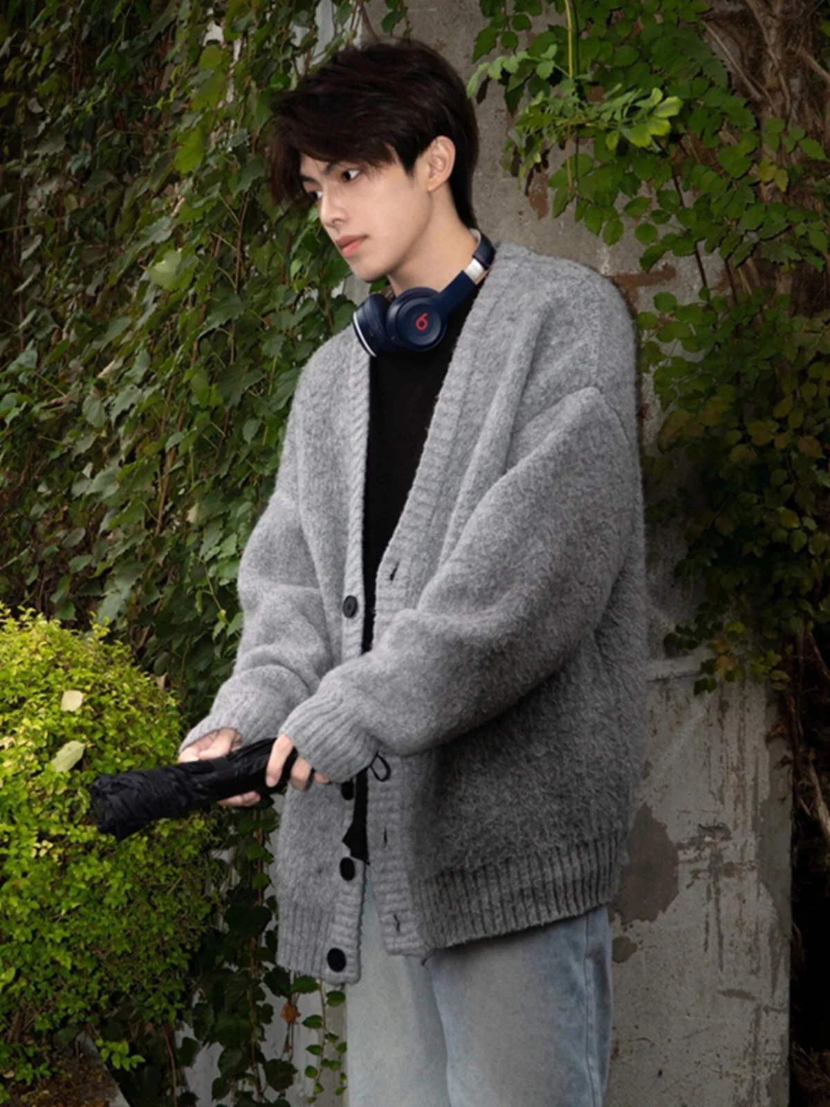 

ay V-Ne Knitted Open Cardigan Men's Autumn Winter Loose Feeling Sweater Trendy Korean Version Youth Outerwear