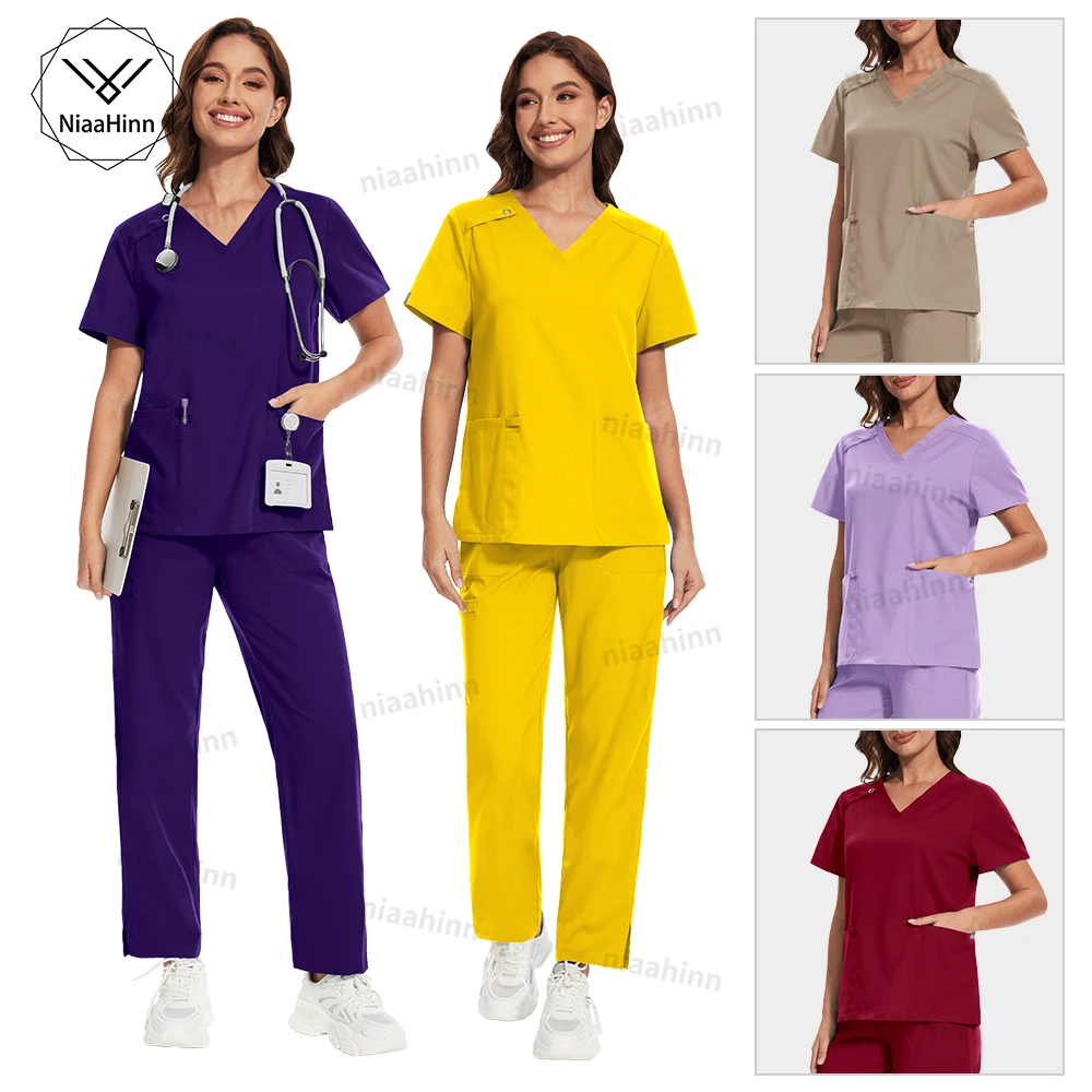 Women Medical Scrub Uniform Sets Fashion Nursing Beauty Spa Breathable Workwear Healthcare Pharmacy Scrub Men Uniforms Wholesale