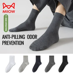 MiiOW 100% Pure Cotton Socks Men Black Business Dress Long Sock Antibacterial Anti Odor Crew Socks White Breathable Sport Sock