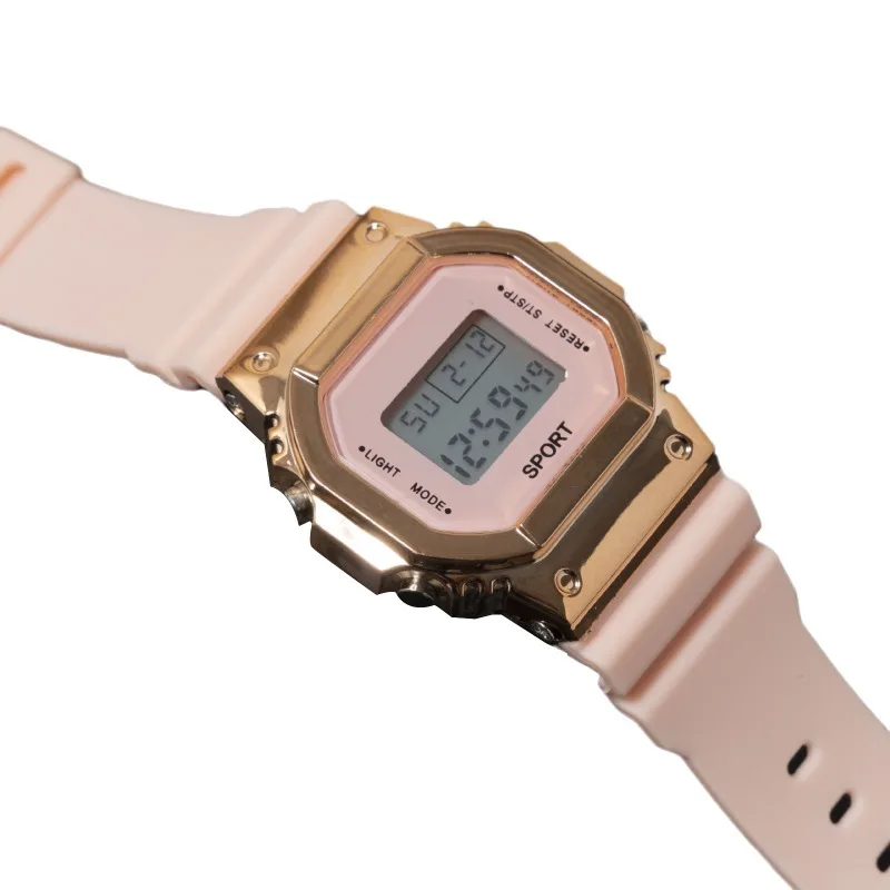 Waterproof Sporty Electronic Watch for Men Students Children High School Girls Alarm Clock Plated Square Face Youth Watch