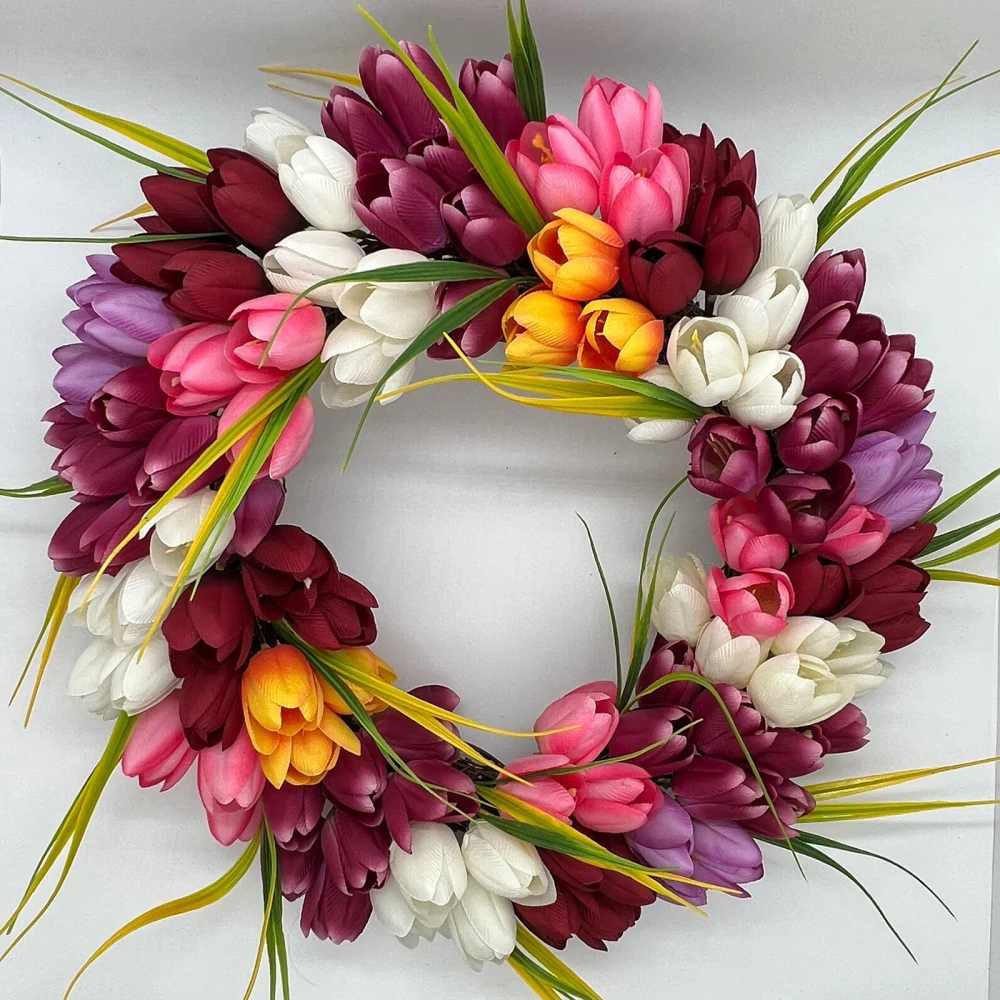 Mother's Day Spring Simulation Tulip Encryption Wreath 38cm Window Door Hanging Decoration Layout Props Valentine's Day Easter