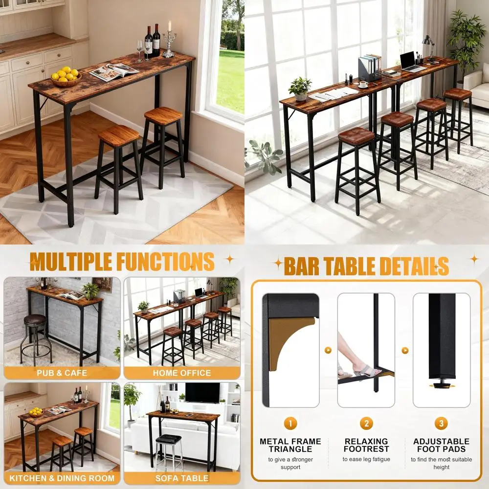 

Высокий барный стол в деревенском стиле, коричневый, компактный, для столовой и кухни, гостиной, простая сборка, прочные металлические ножки