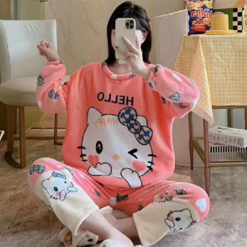 Disney coral fleece pajamas winter fleece thickened warm loose cartoon comfortable Mickey Mouse women\'s pajamas loungewear set