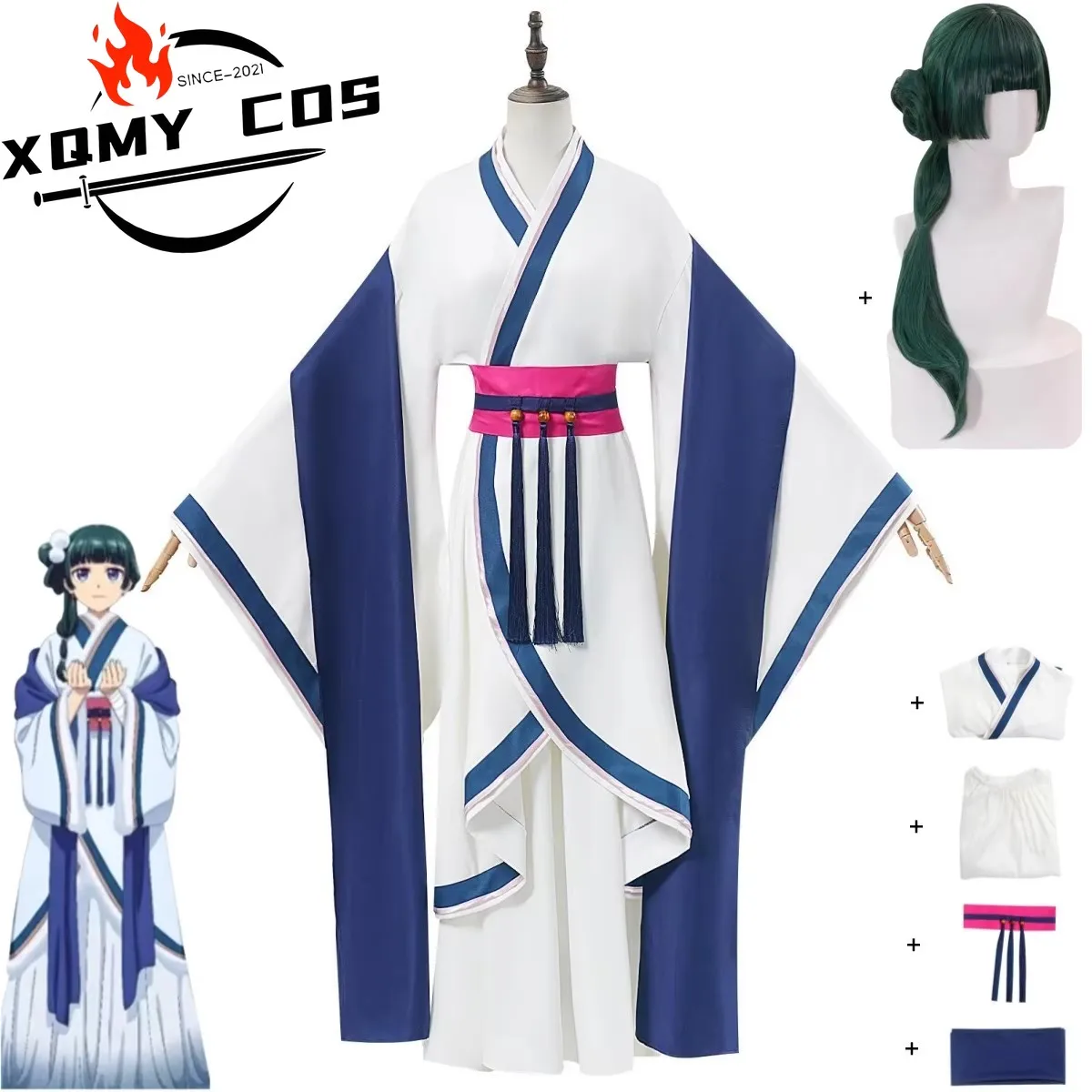 

XqAnime Apothecary Diaries Maomao Cosplay Costume Chinese Style Hanfu Skirt Shawl Wig Adult Woman Traditional Festival Suit