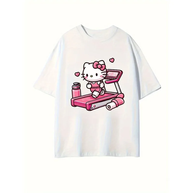 

Летняя футболка 2026 года в спортивном стиле Hello Kitty из 100% хлопка с принтом, с коротким рукавом, для мальчиков, девочек, детей и одежды для родителей