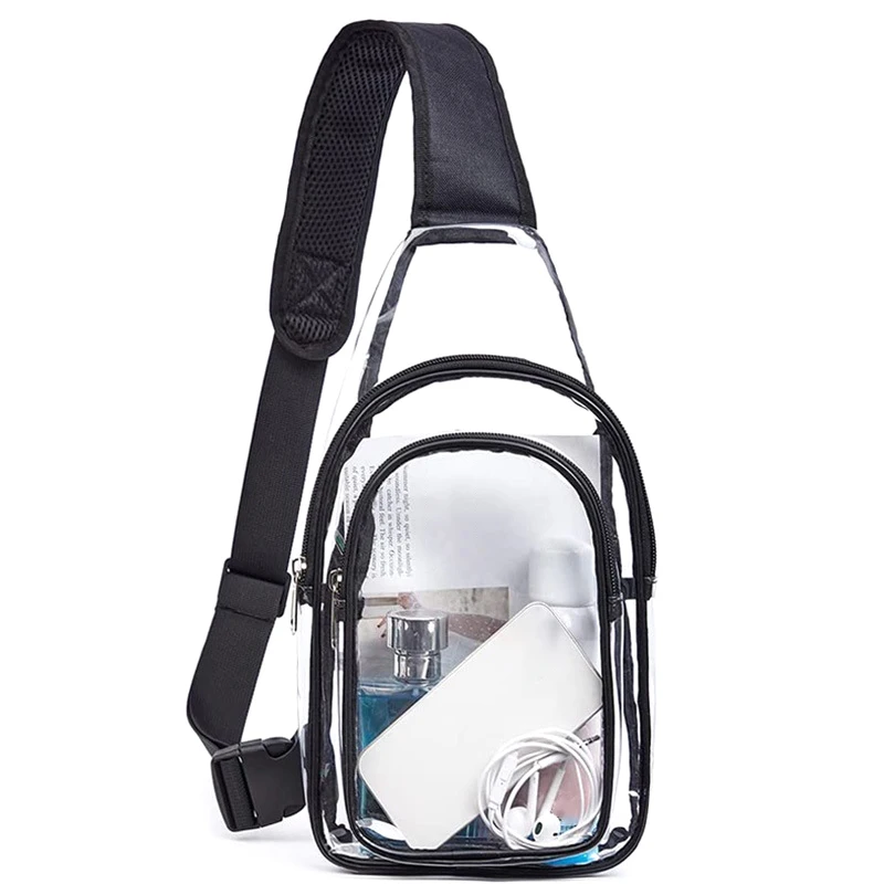 Transparent Double Layer Shoulder Bag Fashion Simple PVC Clear Crossbody Pouch Waterproof Outdoor Sports Chest Bag