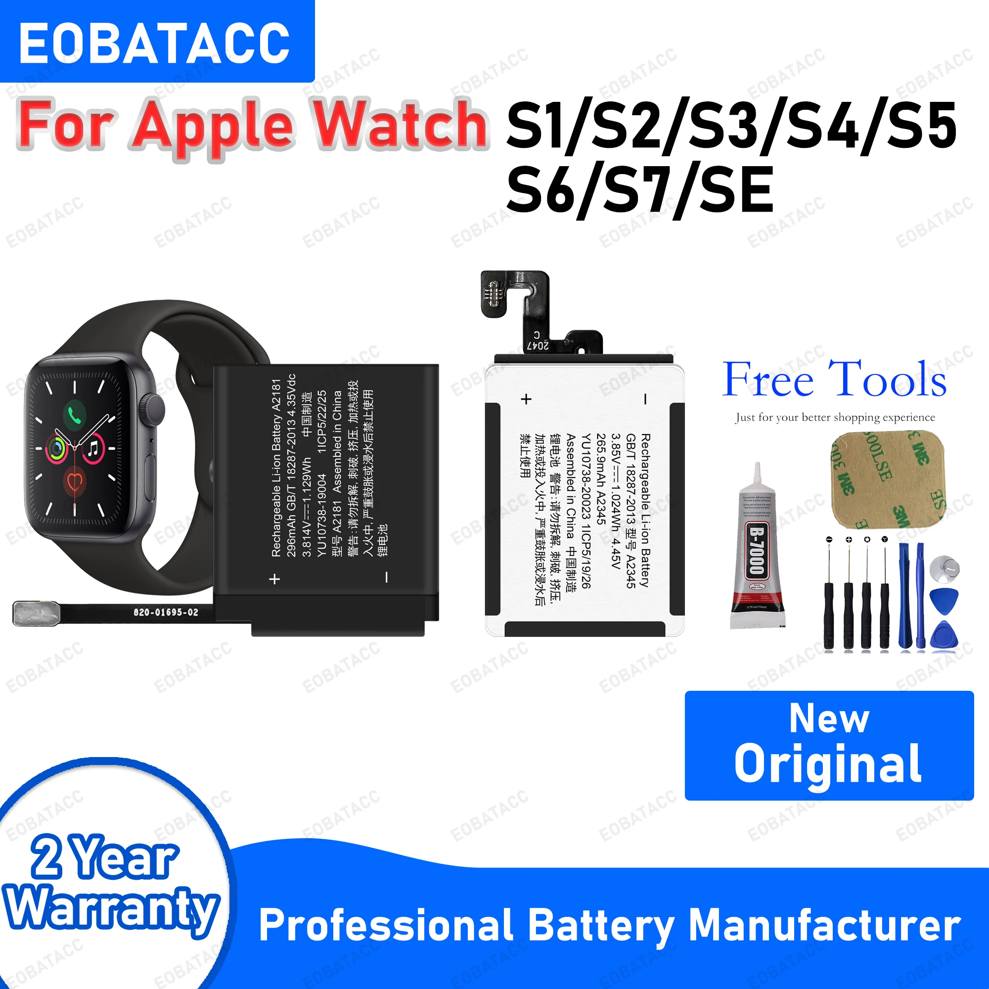 

Brand New Battery For Apple Watch Series SE 1 2 3 4 5 6 7 8 Bateria For IWatch S1 S2 S3 LTE S4 S5 S6 S7 S8 38/40/41/42/44/45MM