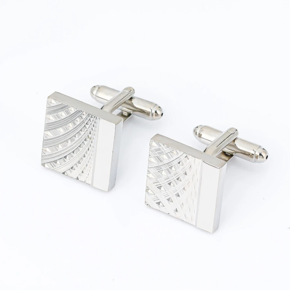 A Pair Square Glossy Patterned Metal Cufflinks Luxury Men's Shirt Cufflinks for Cross Border Wholesale Chic Design