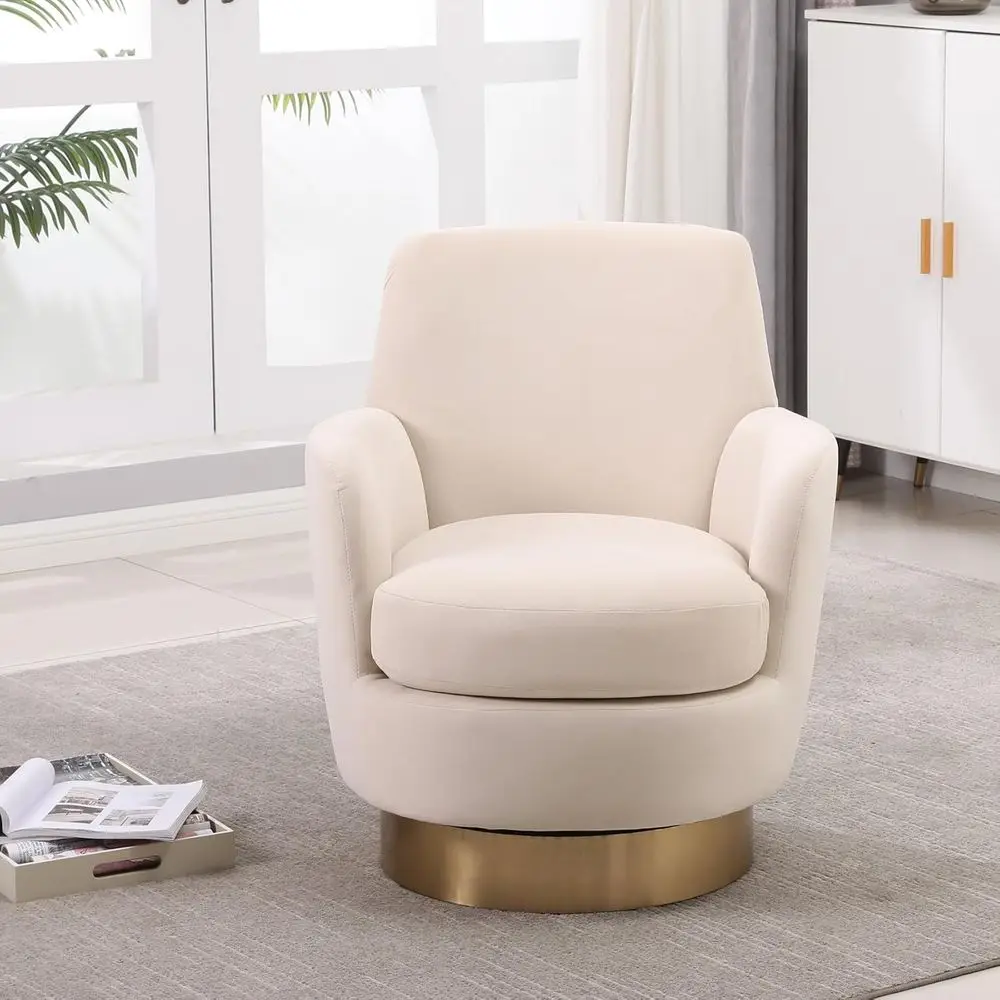 

360° Swivel Barrel Chair with Gold Stainless Steel Base, Accent Round Single-seat Upholstered Reading Sofa Armchair for Nursery,
