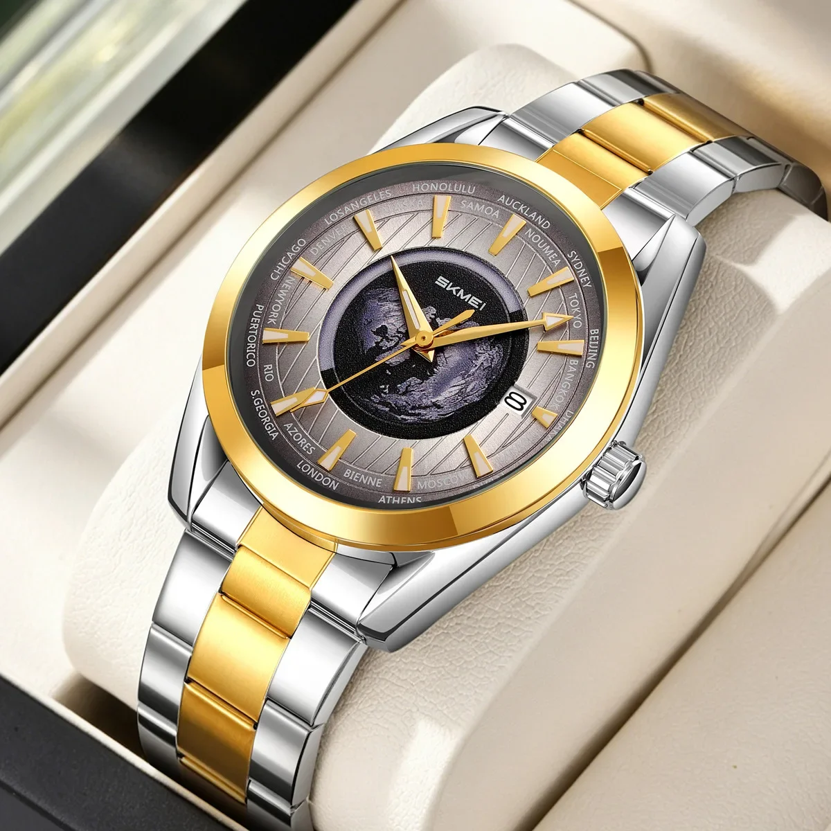 SKMEI Earth Pattern Decorative Dial Watch Men Personality Mechanical Watch Business Creative Hot Selling Luminous Hands Clcok