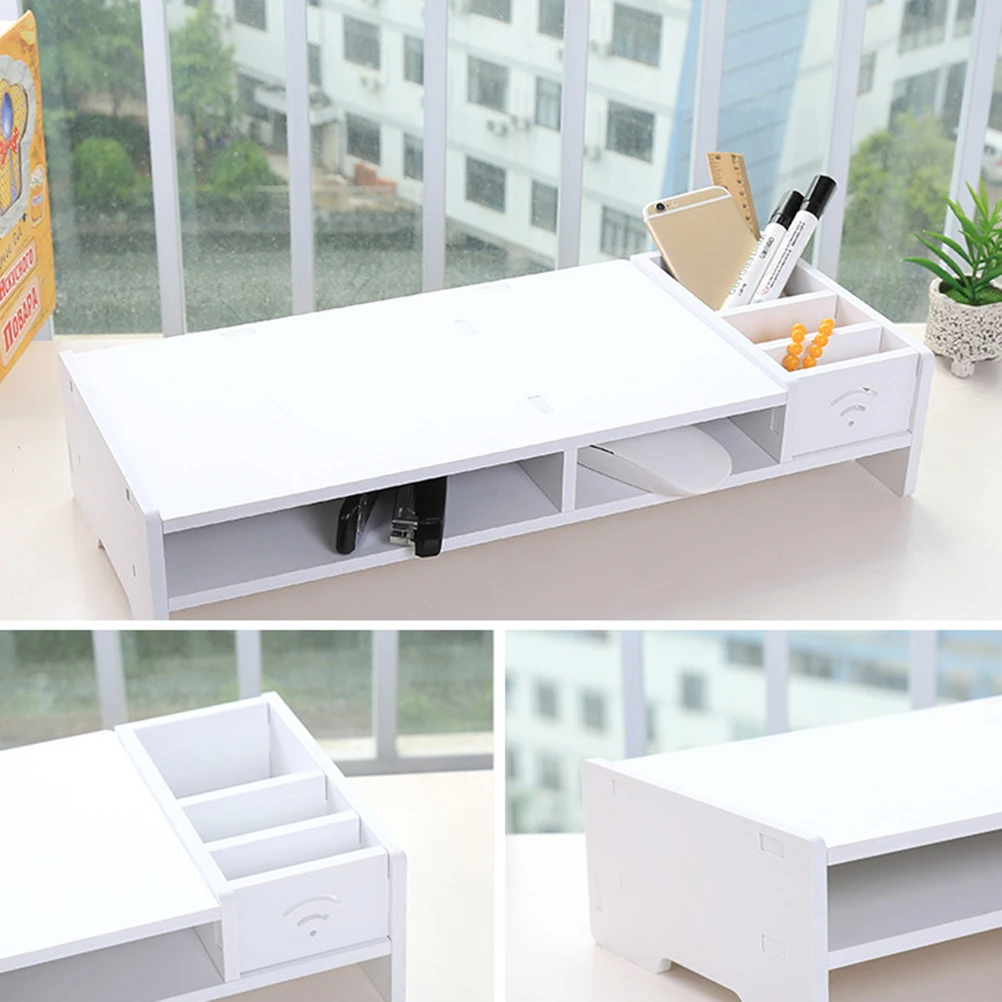 

Foldable Desktop Storage Rack for Computer Monitors 48 CM Bamboo Mini Shelf Laptop ganizer Stand Wire Box Desk Storage