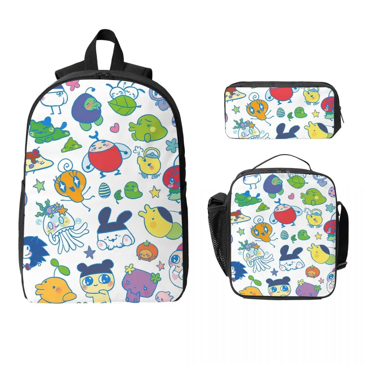 

Tamagotchi Friends Backpack Student Boys Girls BookBag School Bag Laptop Shoulder Bags 3ps Insulated Lunch Bag Pencil Case