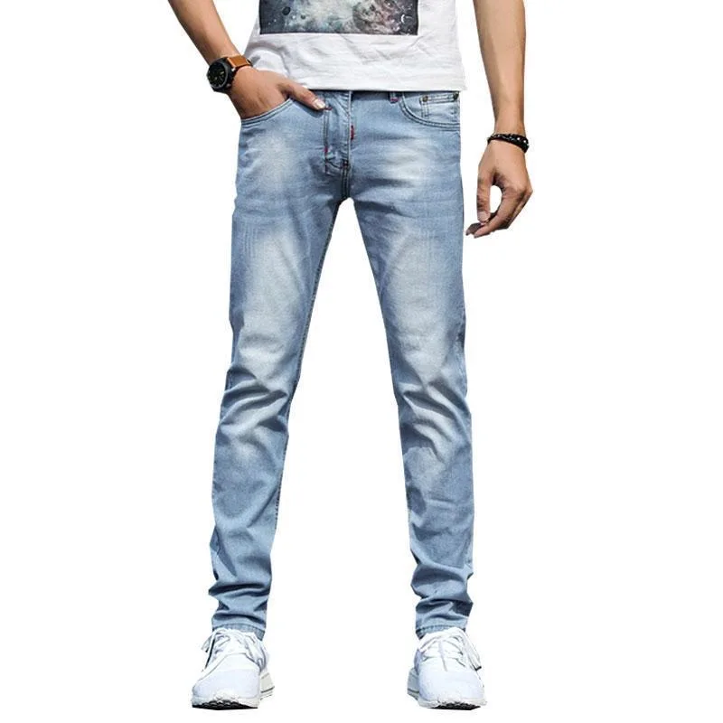 Jeans élastiques bleus classiques pour hommes, pantalons confortables décontractés pour petits pieds, haute qualité, nouvelle tendance de la mode, printemps et automne, 36, 2023