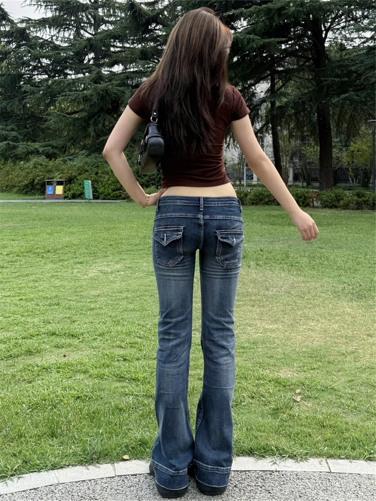 

Женские джинсы-клеш с низкой талией, весенний дизайн, облегающие, длинные, в пол, в американском уличном стиле, из хлопка, повседневные