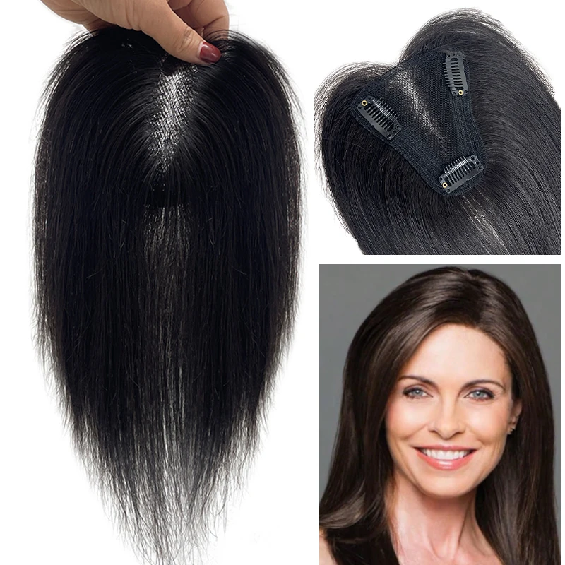 25 cm 100% Menselijk Haar 9X10 cm Zwitserse Kant Haarnetje Acht Vormige Haar Pony Vrouw Clip in Haar Topper Extension Top Pruik Stuk