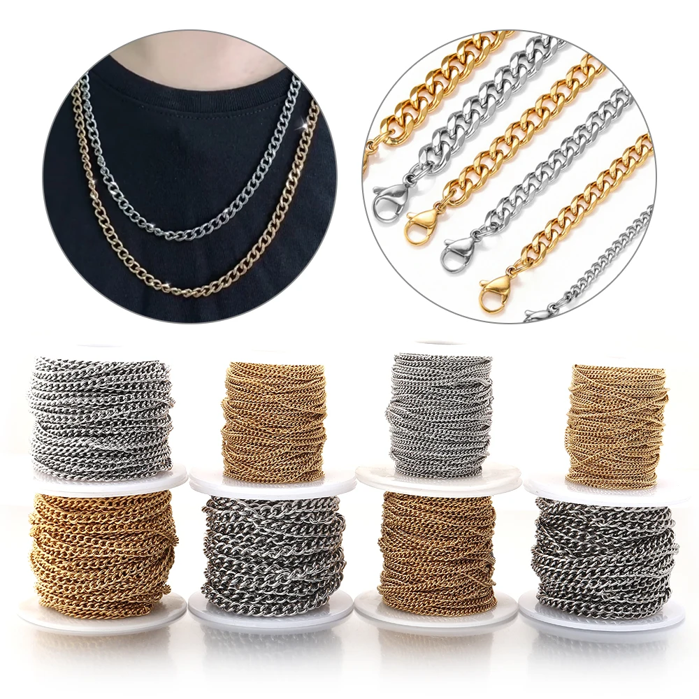 

10yards/roll Stainless Steel Extension Chain Bulk Metal Chain DIY Necklace Accessories Jewelry Making Crafts No Fade