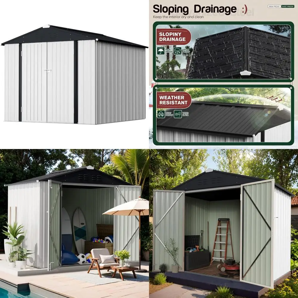 

Большой уличный металлический сарай для хранения с запирающейся дверью — водонепроницаемый садовый сарай для инструментов на заднем дворе и патио