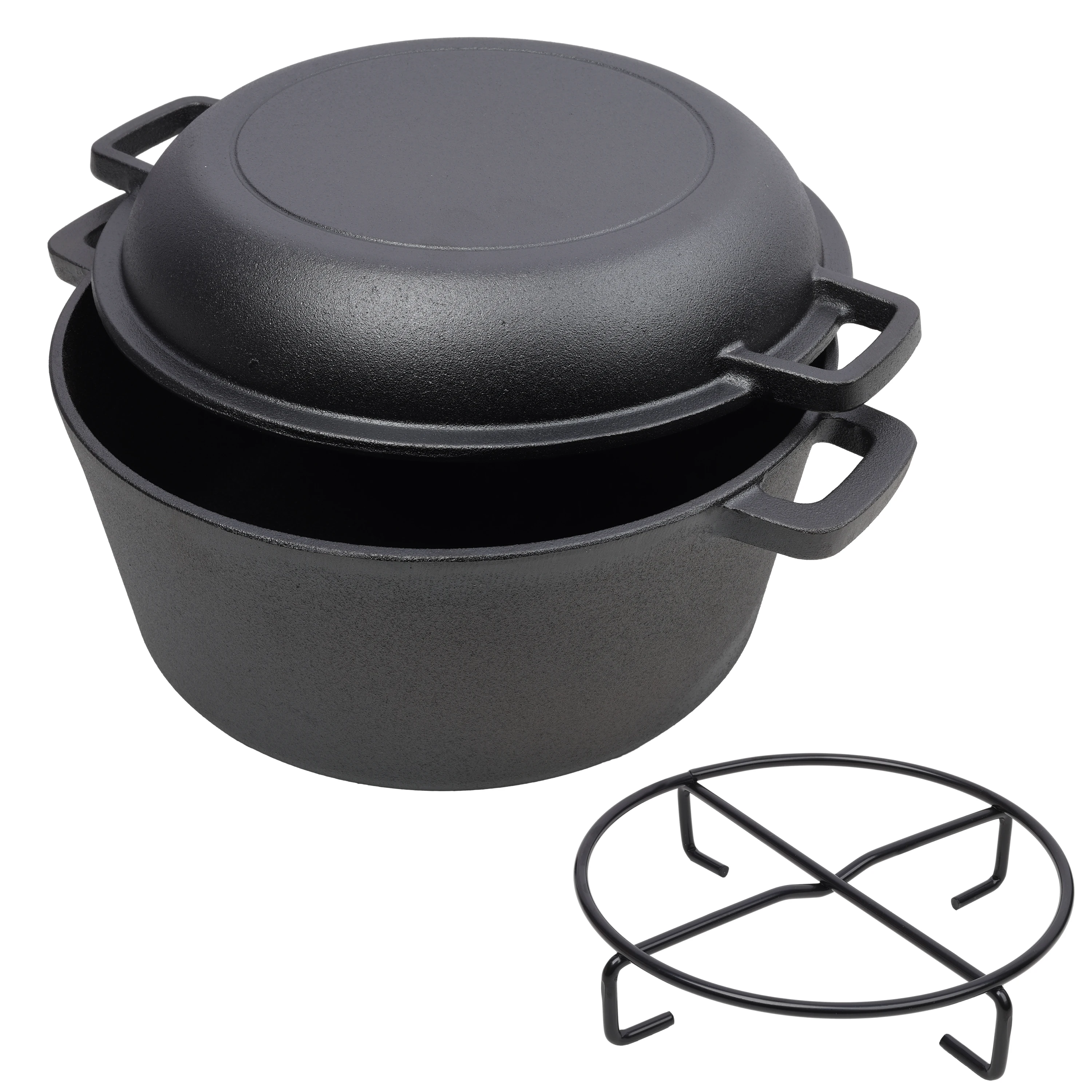 

2 in 1 Pre-Seasoned Cast Iron Dutch Oven With Dual Handles, Outdoor Camping Deep Pot for Camping Fireplace Cooking BBQ Baking Ca