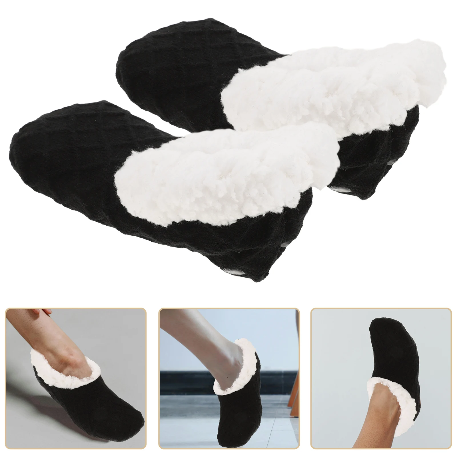 

Thermal Thickened Fuzzy Fleece Lined Floor Black Cute Non Slip Women Indoor Winter Boot Foozie Socks Warm Boot Socks Faux