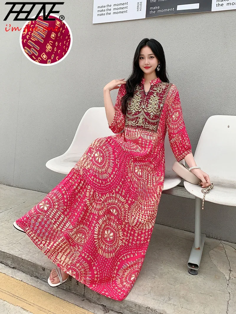 Summer Autumn Robe Maxi Long Dress Women Indian Clothes Boho Cotton Print Floral Boho Korean Style Fashion Casual Vestido Largos